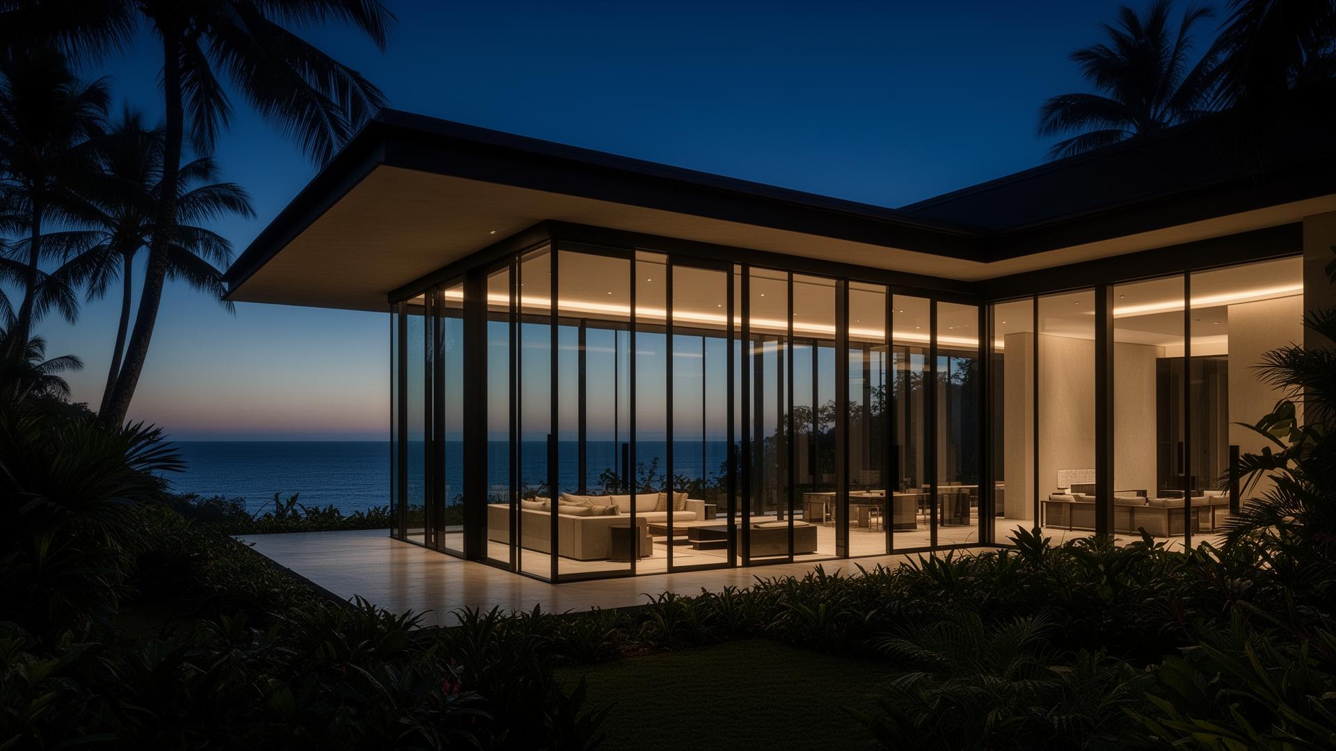 Residencia contemporánea con fachadas de vidrio LUMEX frente al Pacífico